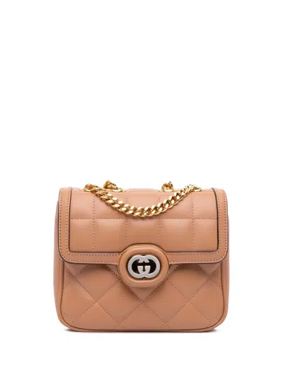 Pre-owned Gucci 2016-2025 Mini Leather Deco Chain Shoulder Bag In Brown