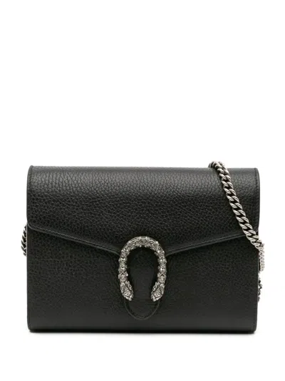 Pre-owned Gucci 2016-2025 Mini Leather Dionysus Wallet On Chain Crossbody Bag In Black