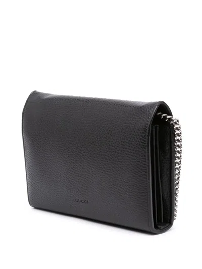 Pre-owned Gucci 2016-2025 Mini Leather Dionysus Wallet On Chain Crossbody Bag In Black