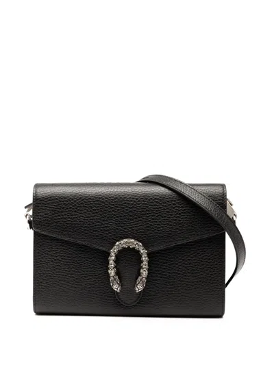 Pre-owned Gucci 2016-2025 Mini Leather Dionysus Wallet On Chain Crossbody Bag In Black