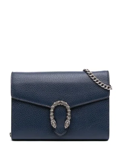 Pre-owned Gucci 2016-2025 Mini Leather Dionysus Wallet On Chain Crossbody Bag In Blue