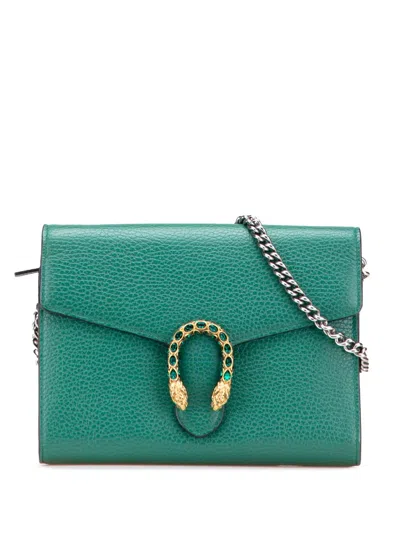 Pre-owned Gucci 2016-2025 Mini Leather Dionysus Wallet On Chain Crossbody Bag In Green