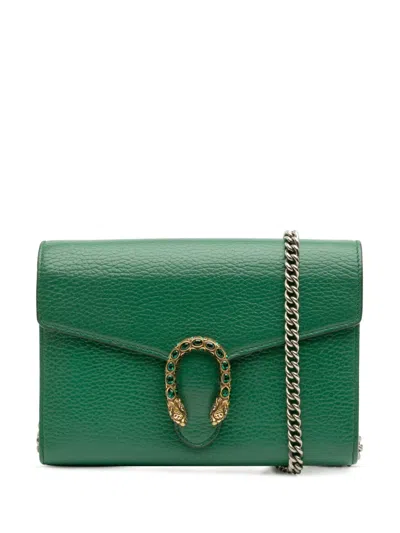 Pre-owned Gucci 2016-2025 Mini Leather Dionysus Wallet On Chain Crossbody Bag In Green