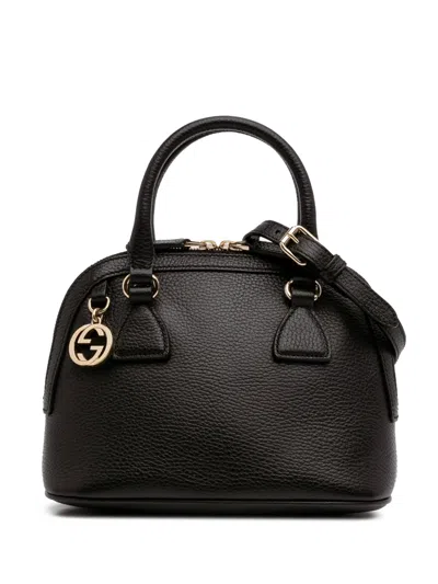 Pre-owned Gucci 2016-2025 Mini Leather Gg Charm Dome Satchel In Black