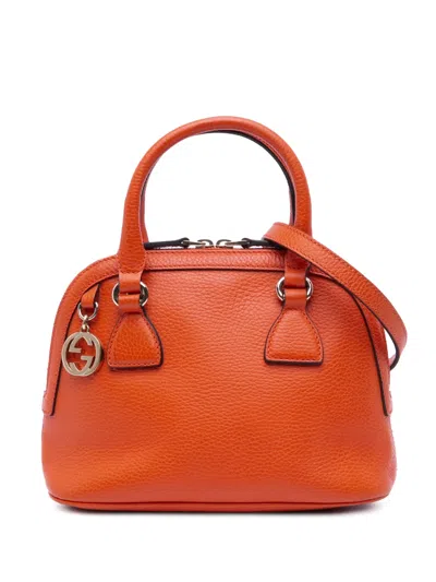 Pre-owned Gucci 2016-2025 Mini Leather Gg Charm Dome Satchel In Orange