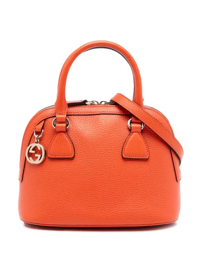 Pre-owned Gucci 2016-2025 Mini Leather Gg Charm Dome Satchel In Orange