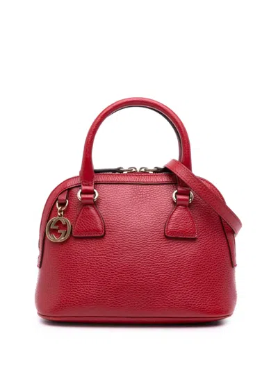 Pre-owned Gucci 2016-2025 Mini Leather Gg Charm Dome Satchel In Red