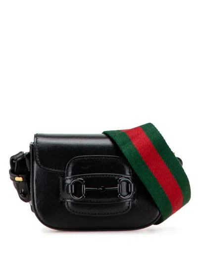 Pre-owned Gucci 2016-2025 Mini Leather Horsebit 1955 Web Satchel In Black