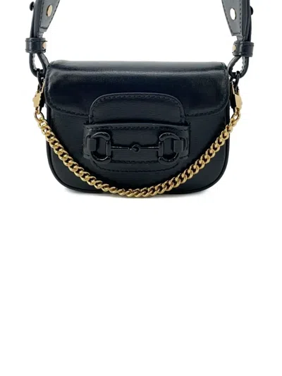Pre-owned Gucci 2016-2025 Mini Leather Horsebit 1955 Web Satchel In Black