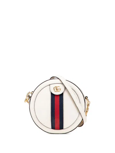 Pre-owned Gucci 2016-2025 Mini Leather Ophidia Round Crossbody Bag In White