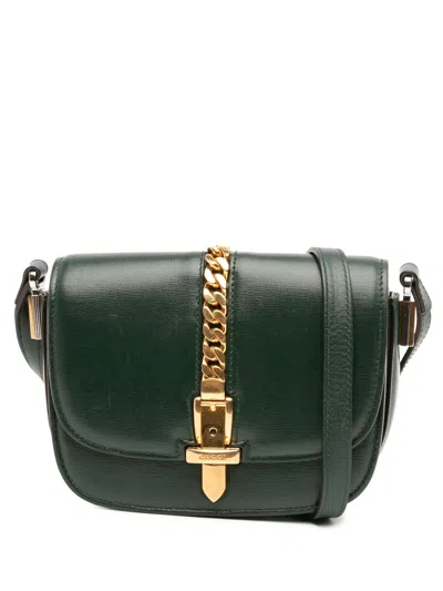 Pre-owned Gucci 2016-2025 Mini Leather Sylvie 1969 Crossbody Bag In Green