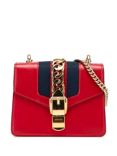 Pre-owned Gucci 2016-2025 Mini Leather Sylvie Chain Crossbody Bag In Red