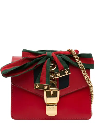 Pre-owned Gucci 2016-2025 Mini Leather Sylvie Chain Crossbody Bag In Red