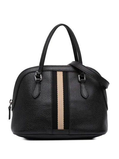 Pre-owned Gucci 2016-2025 Mini Leather Web Dome Satchel In Black