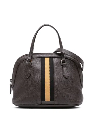 Pre-owned Gucci 2016-2025 Mini Leather Web Dome Satchel In Brown