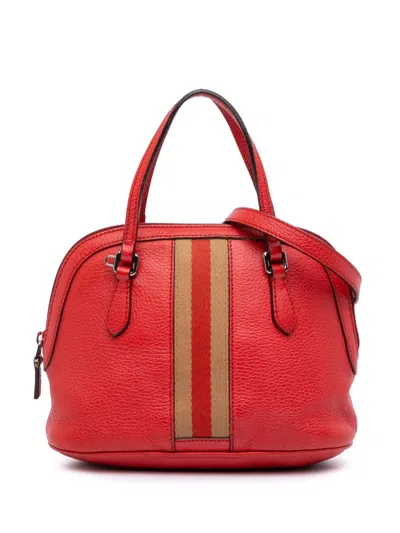 Pre-owned Gucci 2016-2025 Mini Leather Web Dome Satchel In Red