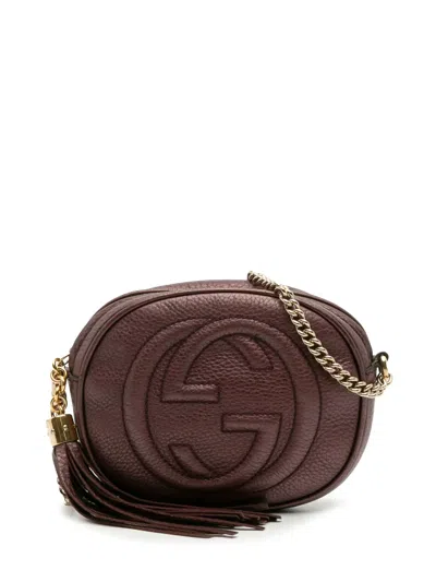 Pre-owned Gucci 2016-2025 Mini Metallic Pebbled Calfskin Soho Chain Crossbody Bag In Purple