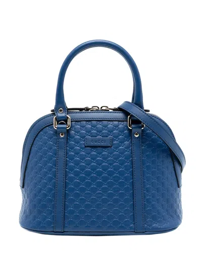 Pre-owned Gucci 2016-2025 Mini Microssima Dome Satchel In Blue