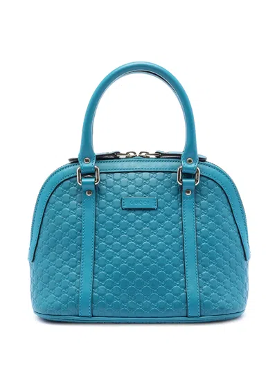 Pre-owned Gucci 2016-2025 Mini Microssima Dome Satchel In Blue