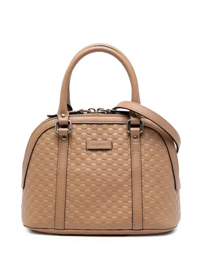 Pre-owned Gucci 2016-2025 Mini Microssima Dome Satchel In Brown