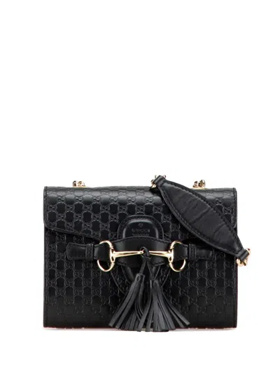 Pre-owned Gucci 2016-2025 Mini Microssima Emily Crossbody Bag In Black