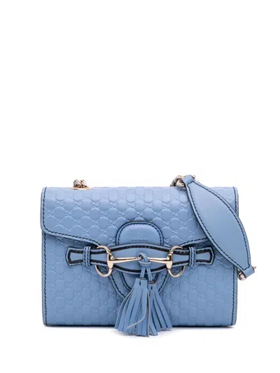 Pre-owned Gucci 2016-2025 Mini Microssima Emily Crossbody Bag In Blue