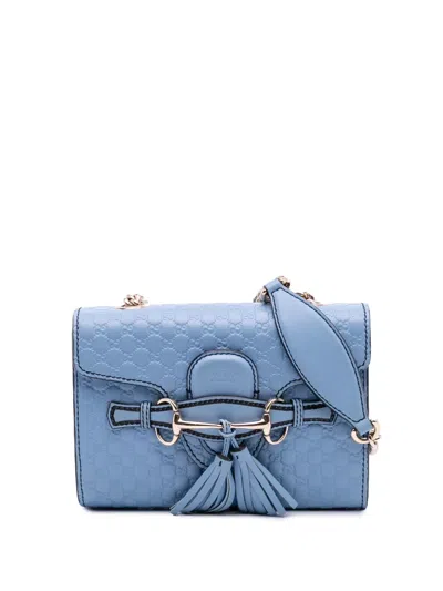 Pre-owned Gucci 2016-2025 Mini Microssima Emily Crossbody Bag In Blue
