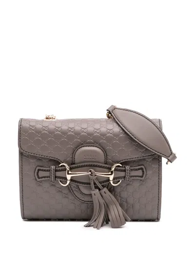 Pre-owned Gucci 2016-2025 Mini Microssima Emily Crossbody Bag In Gray