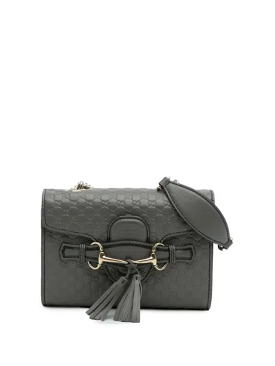 Pre-owned Gucci 2016-2025 Mini Microssima Emily Crossbody Bag In Gray