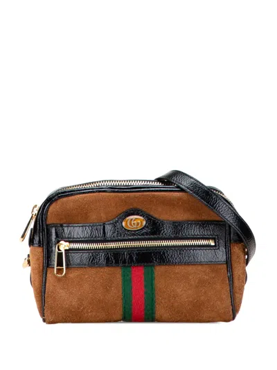 Pre-owned Gucci 2016-2025 Mini Suede Ophidia Crossbody Bag In Brown