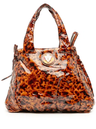 Pre-owned Gucci 2016-2025 Patent Tortoise Shell Monogram Hysteria Tote Bag In Brown