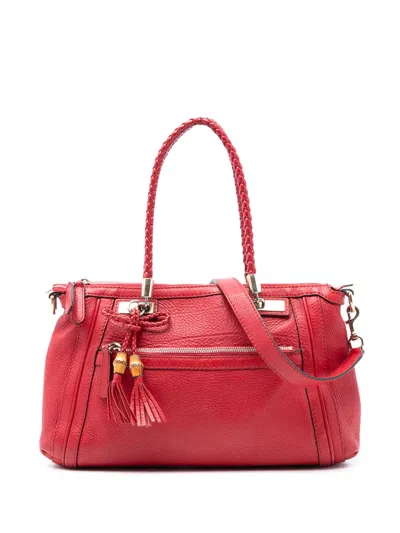 Pre-owned Gucci 2016-2025 Pebbled Calfskin Bella Satchel In Red