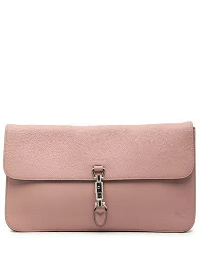 Pre-owned Gucci 2016-2025 Pebbled Calfskin Soft Jackie Clutch Bag In Pink