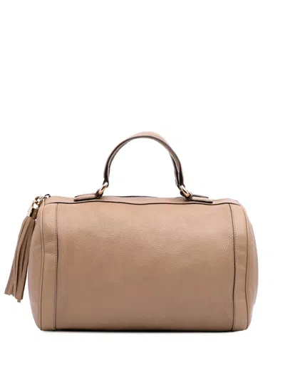 Pre-owned Gucci 2016-2025 Pebbled Calfskin Soho Cellarius Boston Bag In Brown