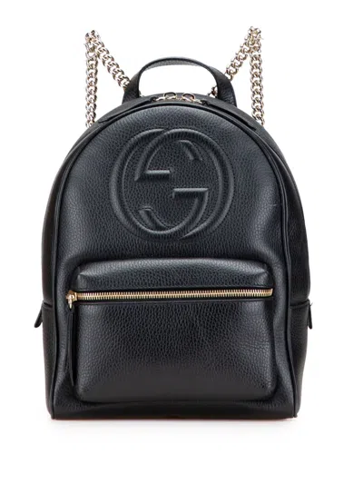 Pre-owned Gucci 2016-2025 Pebbled Calfskin Soho Chain Backpack In Black