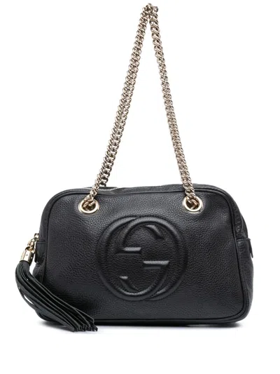 Pre-owned Gucci 2016-2025 Pebbled Leather Soho Chain Zip Shoulder Bag In Black