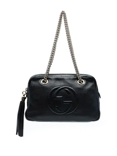Pre-owned Gucci 2016-2025 Pebbled Leather Soho Chain Zip Shoulder Bag In Black