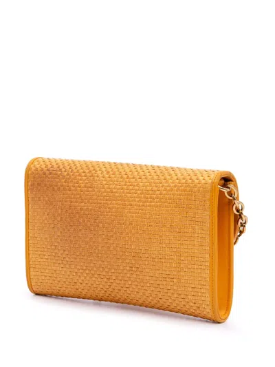 Pre-owned Gucci 2016-2025 Raffia Horsebit 1955 Chain Crossbody Bag In Yellow