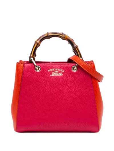 Pre-owned Gucci 2016-2025 Small Bicolor Calfskin Bamboo Shopper Satchel In Red