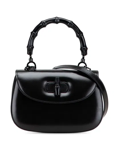 Pre-owned Gucci 2016-2025 Small Calfskin 1947 Bamboo Top Handle Bag Satchel In Black