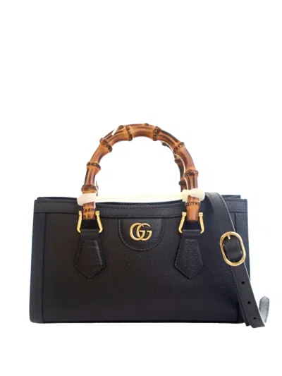 Pre-owned Gucci 2016-2025 Small Calfskin Bamboo Diana Tote Satchel In Black