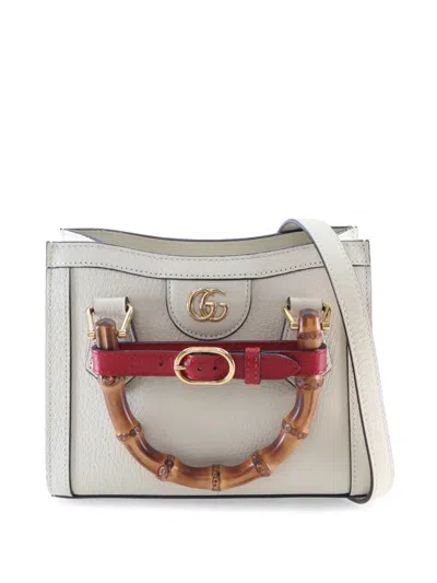 Pre-owned Gucci 2016-2025 Small Calfskin Bamboo Diana Tote Satchel In White