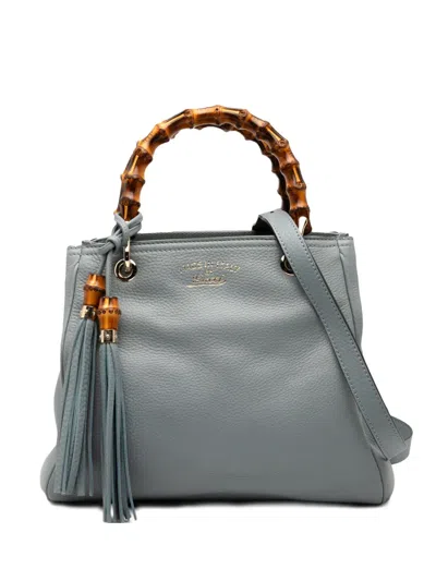 Pre-owned Gucci 2016-2025 Small Calfskin Bamboo Shopper Satchel In Blue