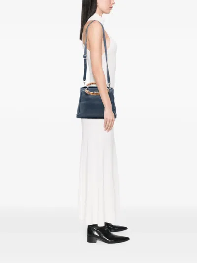 Pre-owned Gucci 2016-2025 Small Calfskin Bamboo Shopper Satchel In Blue