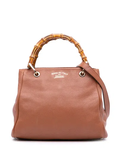 Pre-owned Gucci 2016-2025 Small Calfskin Bamboo Shopper Satchel In Brown
