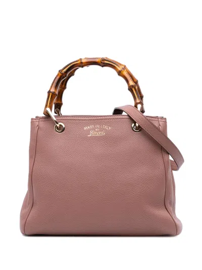 Pre-owned Gucci 2016-2025 Small Calfskin Bamboo Shopper Satchel In Brown