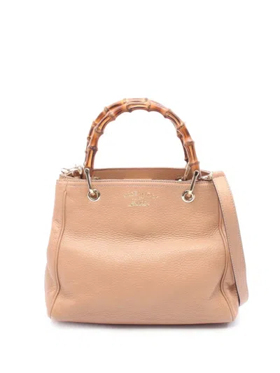 Pre-owned Gucci 2016-2025 Small Calfskin Bamboo Shopper Satchel In Brown