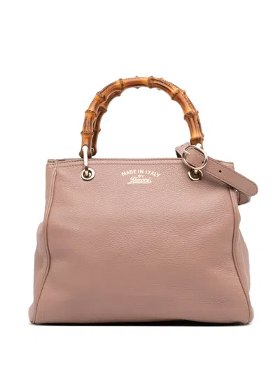 Pre-owned Gucci 2016-2025 Small Calfskin Bamboo Shopper Satchel In Brown