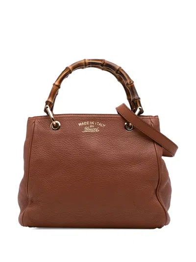 Pre-owned Gucci 2016-2025 Small Calfskin Bamboo Shopper Satchel In Brown