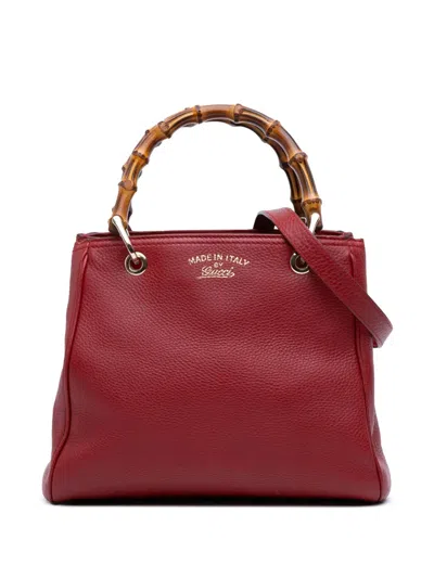 Pre-owned Gucci 2016-2025 Small Calfskin Bamboo Shopper Satchel In Red